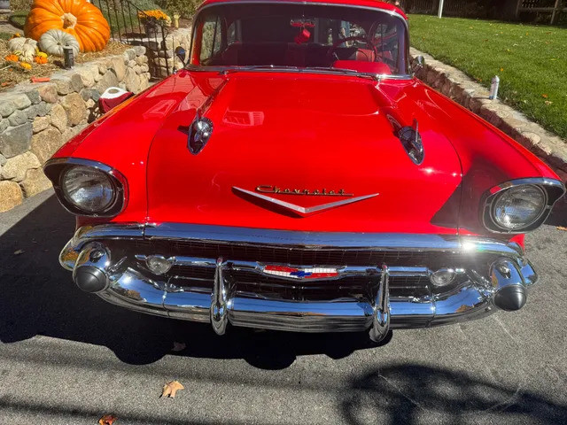 Classic 1957 Chevy Bel Air front view with chrome detailing
