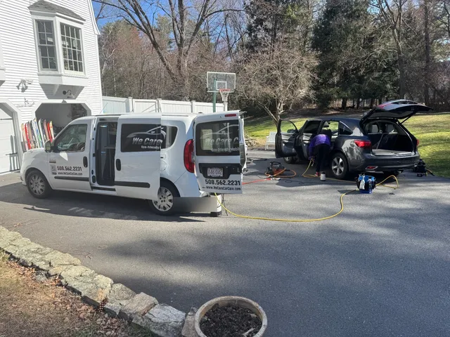 We Care Car Care dual vans set up for mobile detailing at customer home